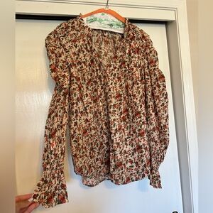 Free People Floral Ruffle Sleeve Blouse